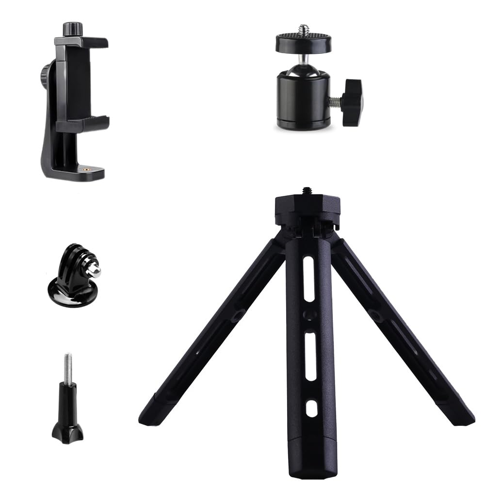 ROUSKI Metal Tabletop Mini Tripod with 360° Ball Head 1/4" Screw - Support Vertical Shooting & Hand Grip for Camera Smartphone Action Cam