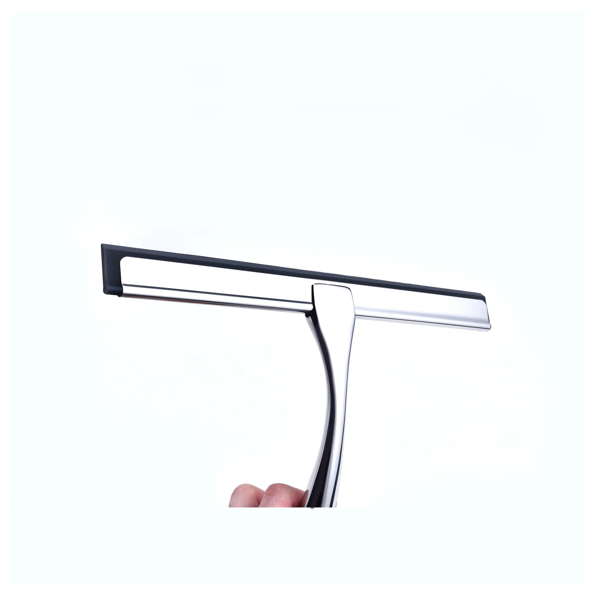 Rasqueta Ducha Limpiador de Ducha Acero Inoxidable Goma Silicona 10 Pulgadas, limpiaparabrisas Plateado, Color Negro, for Ventana Coche, Espejo, baño, Herramienta(1sliver-1black-2hook)