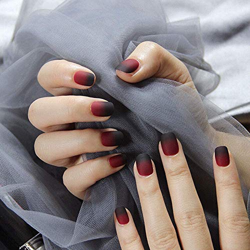 最安値 Liraty 24pcs ネイルチップ ショート かわいい 童話アップル グラデーション 黒 赤 マット つけ爪 女の子 女性 優雅ネイル リンゴ の価格比較