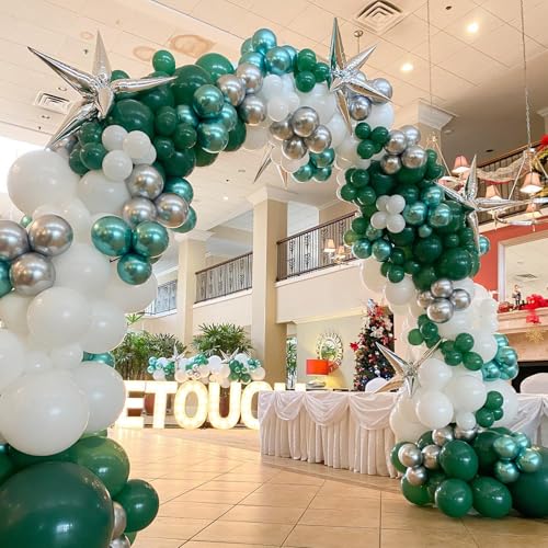 Green Christmas Balloon Garland Arch Kit, 134PCS Retro Green White and Silver Balloons with Pinwheel Foil Balloons for Christmas Baby Shower New Year Winter Holiday Birthday Party Decorations - Image 5