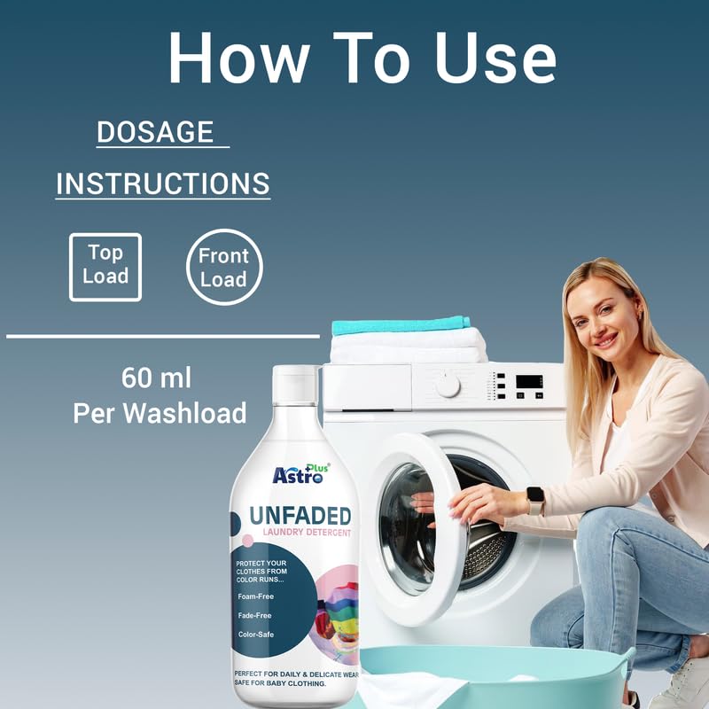 Image of ASTRO PLUS + Unfaded Laundry Detergent Liquid 500ML | Hypoallergenic, Ecofriendly, Biodegradable, Gentle Fabric Wash |Natural Formula for Tough Stain Removal & Fabric Care