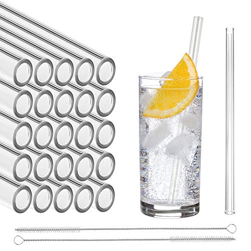 STRAWGRACE Handmade Glass Straws, Straight - independently tested in DE - Set of 25 with 2 Brushes - Glass Drinking Straws, Ideal for Smoothie etc. - 20 cm x 10 mm - Healthy, Reusable, Free of BPA