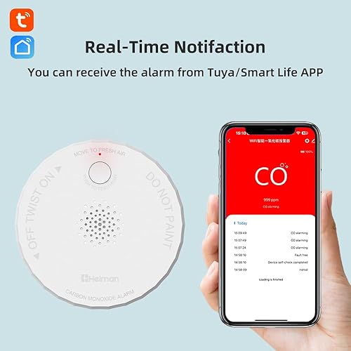 Miniatura 4 de HEIMAN Detectores de monóxido de carbono WiFi, mini detector de CO compatible con el estándar UL2034, notificación remota de aplicación y