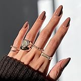 YOSOMK Coffee Brown Press on Nails Almond Medium Fake Nails Solid Color Full Cover Artificial False Nail Glossy Manicure Glue on Acrylic Nail for Women