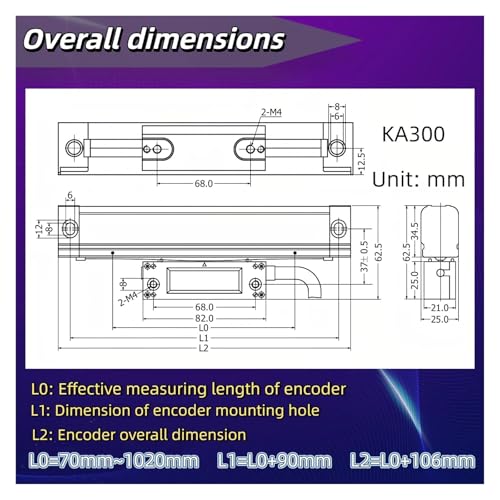 Sensor Regla lineal KA-300 con resolución 5um, 120-520mm miniatura 3