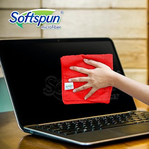 Image of SOFTSPUN Microfiber Cleaning Cloths, 5pcs 30x30cms 340GSM Red! Highly Absorbent, Lint and Streak Free, Multi -Purpose Wash Cloth for Kitchen, Car, Window, Stainless Steel, Silverware.