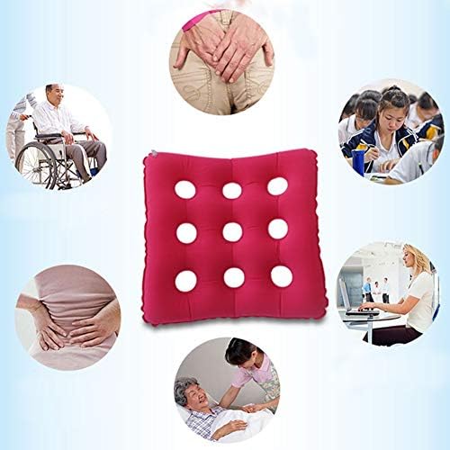 Jiakalamo Breathable Air Cell Cushion Inflatable PVC Wheelchair Seat Cushion with Holes,Air Mattress for Prolonged Sitting(Rose Red)