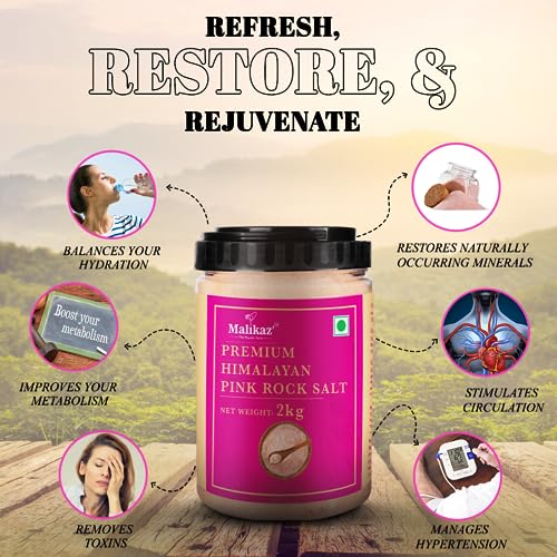 Image of Malikaz' The Royale Taste Premium Himalayan Pink Rock Salt Powder - 2 Kg Jar (Pack of 2)
