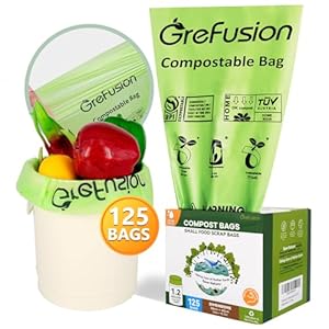 Compostable Bags for Kitchen Compost Bin, 1.2 Gallon, 125 Count, Certified by BPI and ASTM, Leakproof and Odor Control
