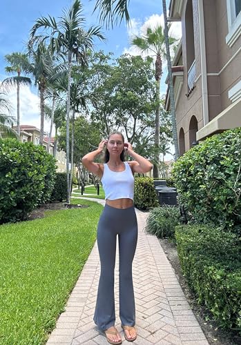 OQQ Women's Flared Pants High Waisted Yoga Leggings Stretchy Bell Buttom Wide Leg4