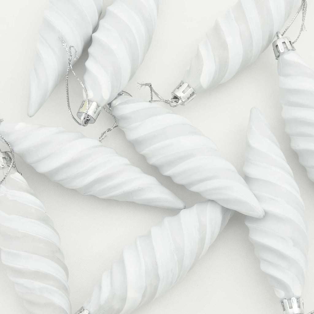 Bolas navideñas en forma de espiral, plástico, color blanco, 40 unidades, 3 x 11 cm, para árbol de Navidad, Adviento, invierno, abeto