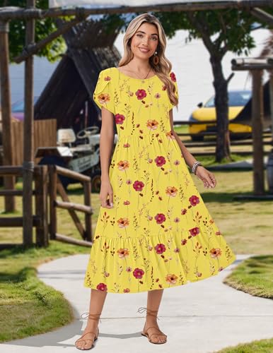 Image of Zeagoo Women Summer Midi A Line Dress Short Sleeve Casual Flowy Tiered Beach Long Sundress with Pockets 2026 Vacation Travel