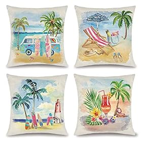Binfemcy Summer Beach Pillow Covers Hawaii Tropical Decorative Throw Pillows Coconut Palm Tree Nautical Cushion Case for… 51pUEgJrIeL. SS280