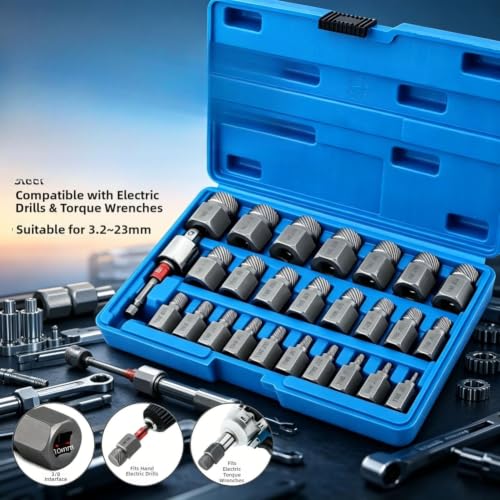 Extractor de pernos rotos en pulgadas y milímetros kit hexagonal de 27 piezas completo 7