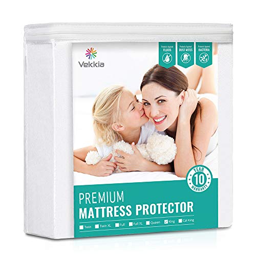 Vekkia King Size Mattress Protector Waterproof Bed Cover - Soft Cotton Terry Surface