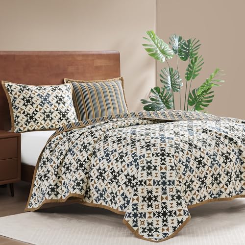 Image of Paseo Road Indigo Hill by HiEnd Accents Mosaic 3 Piece King Quilt Set
