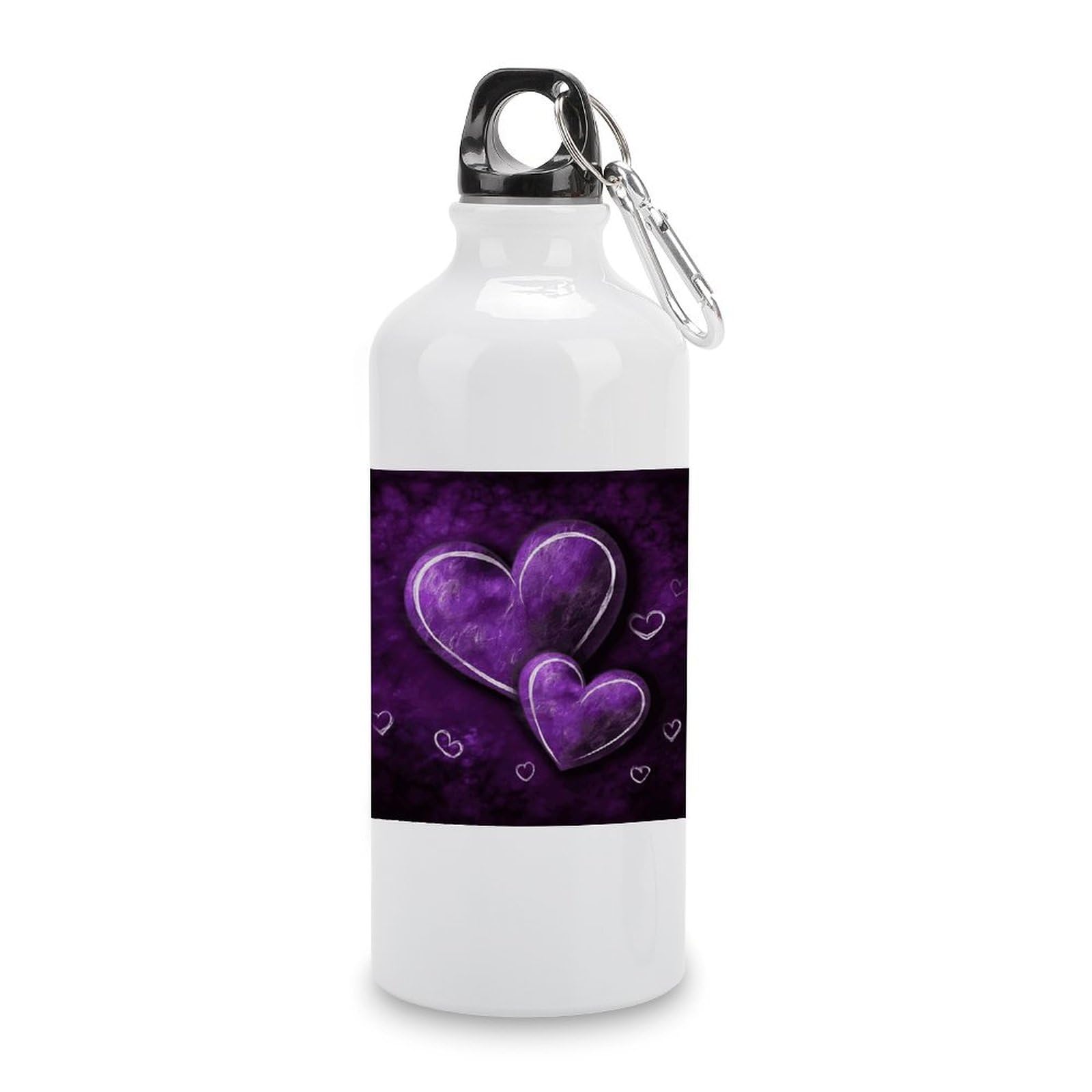 BFGWK Aluminum Water Bottle Reusable Purple Hearts Printing Bottles Leak Proof Sports Bottle For Gym Hiking Cycling Camping Fishing