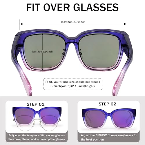 Image of SIPHEW Mirrored Sunglasses Polarized Fit Over Glasses for Women - Trendy Large Square w UV400 Protection Sun Glasses