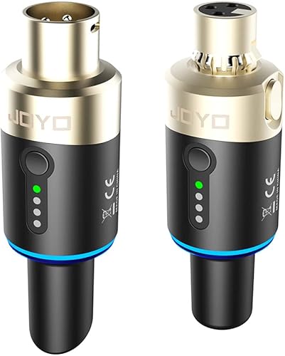 JOYO Sistema de micrófono inalámbrico de 5.8 GHz, adaptador de micrófono XLR, transmisor inalámbrico dinámico de 4 canales y receptor para mezclador
