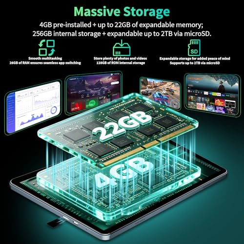 Image of Android Tablet with Keyboard - 10 inch Android 16 Tablet with 26GB+256GB+2TB Expand, Electronic Tablet with 8-Core, Gemini AI, 5G WiFi, 8000mAh, GPS, GMS, Tablet PC with Case /Mouse /Stylus(Silver Case)