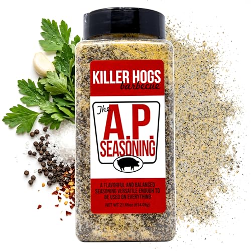 Killer Hogs AP Seasoning, Championship BBQ and Grill All Purpose Dry Rub for Beef, Steak, Burgers, Pork, and Chicken, Salt, Pepper, Garlic, 21.7 oz Shaker