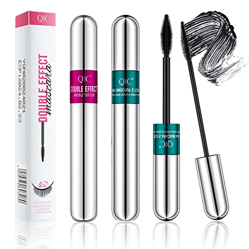 LOKFAR 2PCS 4D Silk Fiber Lash Mascara Set, 2 in 1 Thrive Mascara Liquid Lash Extensions Mascara for Natural Lengthening and Thickening Effect, Waterproof Long-Lasting Mascara for Charming Eye Makeup