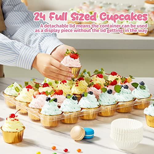 Gencywe (24 Pack x 10 Sets) Stackable Cupcake Carrier Holders with 240 Pack Cupcake Liners, Plastic Cupcake Boxes Holders for 24 Cupcakes, High Tall Dome Lid Cupcake Containers, Clear Cupcake Trays by Gencywe - Image 3
