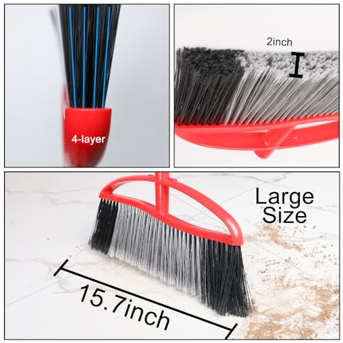 Robuster Outdoor-Besen, 40 cm breit mit langem Griff, abgewinkelte steife Borsten für Hof, Garten, Garage, Terrasse, Rot – Bild 5