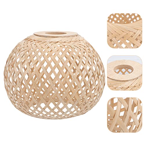 Image of Yardwe Rustic Woven Bamboo Lamp Shade Elegant Pendant Light Cover for Ceiling Lights Versatile Replacement Lampshade for Home Decor Softens Bright Light Easy to Install