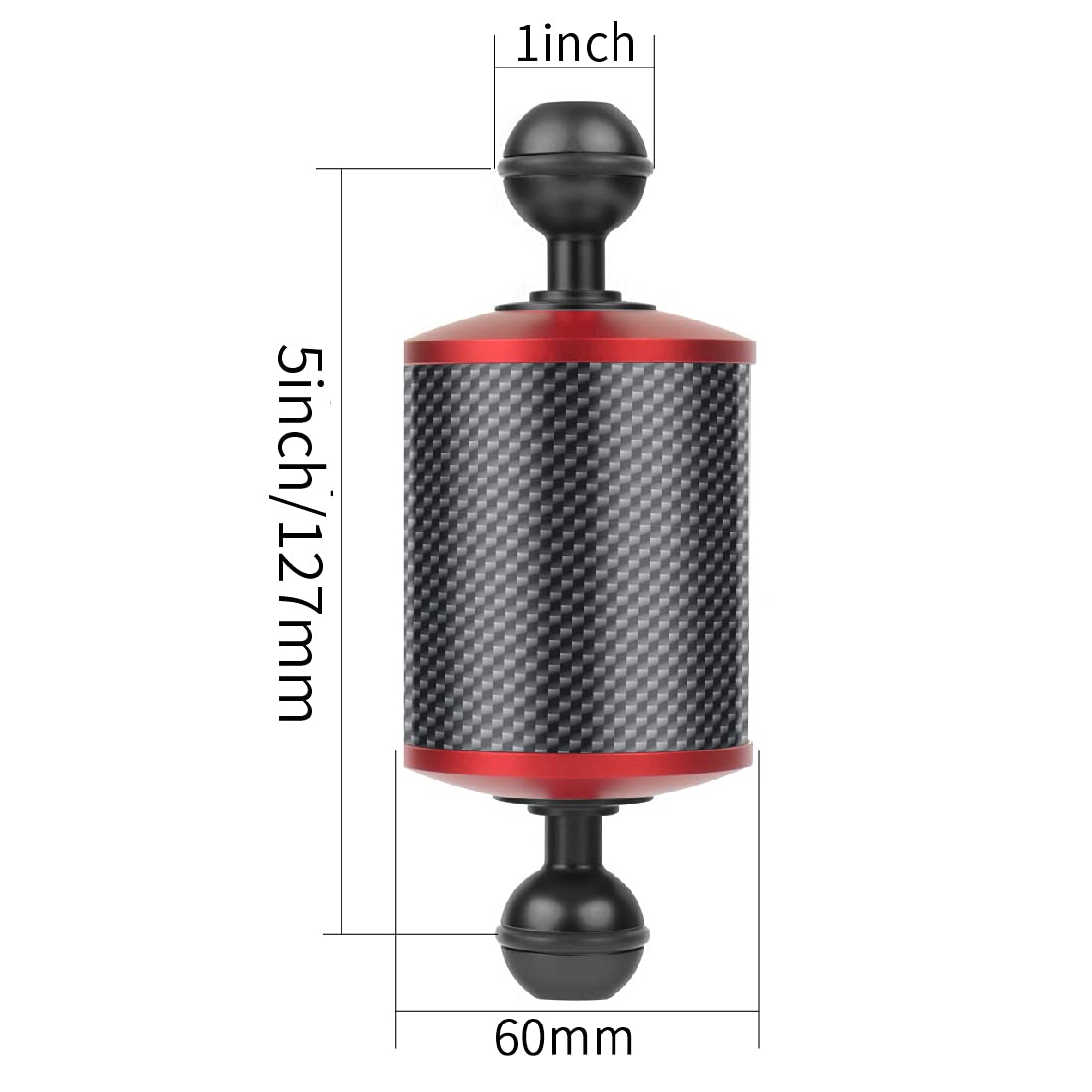 Verbesserter Durchmesser 60 mm Kohlefaser-Schwimmer, Auftrieb, Wasserarm, 12,7 cm, 20,3 cm, Dual-Kugelkopf, 2,5 cm DSL-Kameratablett, Unterwasser-Tauchzubehör (12,7 cm MixA)