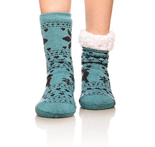 FRALOSHA Women's Slipper Socks Warm Fuzzy Fleece-lined Indoor Anti-Skid Floor Socks 3 Pairs Christmas Gift4