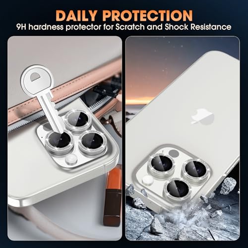 Image of for iPhone 16 Pro /16 Pro Max Camera Lens Protector Bling Individual Metal Glitter Ring 9H Hardness Scratchproof Protector, Stylish Phone Accessories, Case Friendly (Glitter Silver)