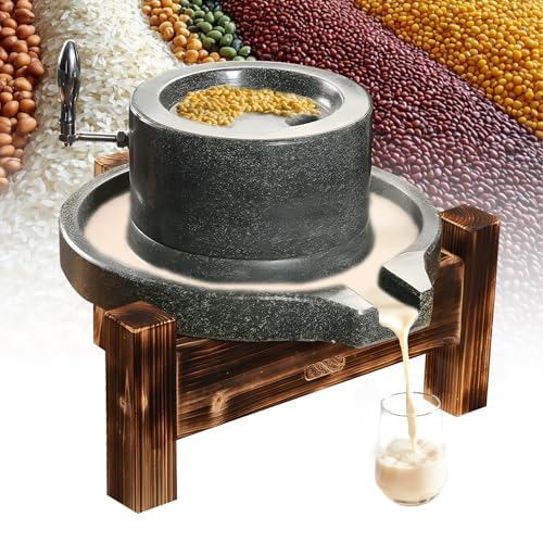 Home stone grain grinder, manual grain grinder, manual countertop disc grinder with wooden stand for spiced barley soy tortillas (A)