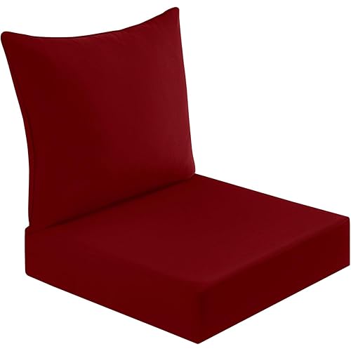 downluxe Outdoor Deep Seat Cushions Set, Waterproof Memory Foam Patio Furniture Cushions with Zipper for Outdoor Chair Sofa, 24" x 24", Burgundy, 2 Piece Set