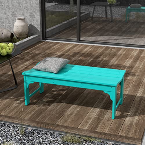 Westintrends Malibu 48" Outdoor Bench, All Weather Resistant Poly Lumber Backless Patio Garden Bench, Adirondack Curved Bench Seat For Comfort, Turquoise #TOP1