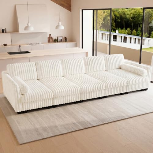 Image of Belffin Oversized Cloud Deep Seat Sectional Sleeper Sofa Bed Corduroy Couch. Beige Couch