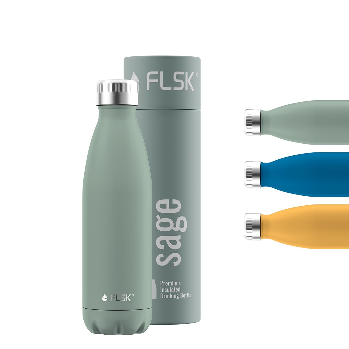 FLSK Drinkfles, premium drinkfles van roestvrij staal, 100% lekvrij en geschikt voor koolzuurhoudende dranken, thermosfles houdt tot 24 uur koud en 18 uur warm (sage, 500 ml