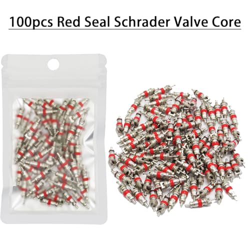 Image of 100Pcs Schrader Tire Valve Core,Valve Stem Core Replacement for General Vehicles of Cars,Motorcycles,Bicycles and Trucks,Two Colors Seal Rubber Ring Available (Red)