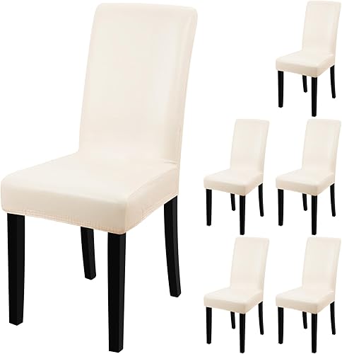 Miniatura 8 de Fundas para sillas de comedor, de piel sintética sólida, impermeable y resistente al aceite, fundas protectoras para sillas de comedor (beige,