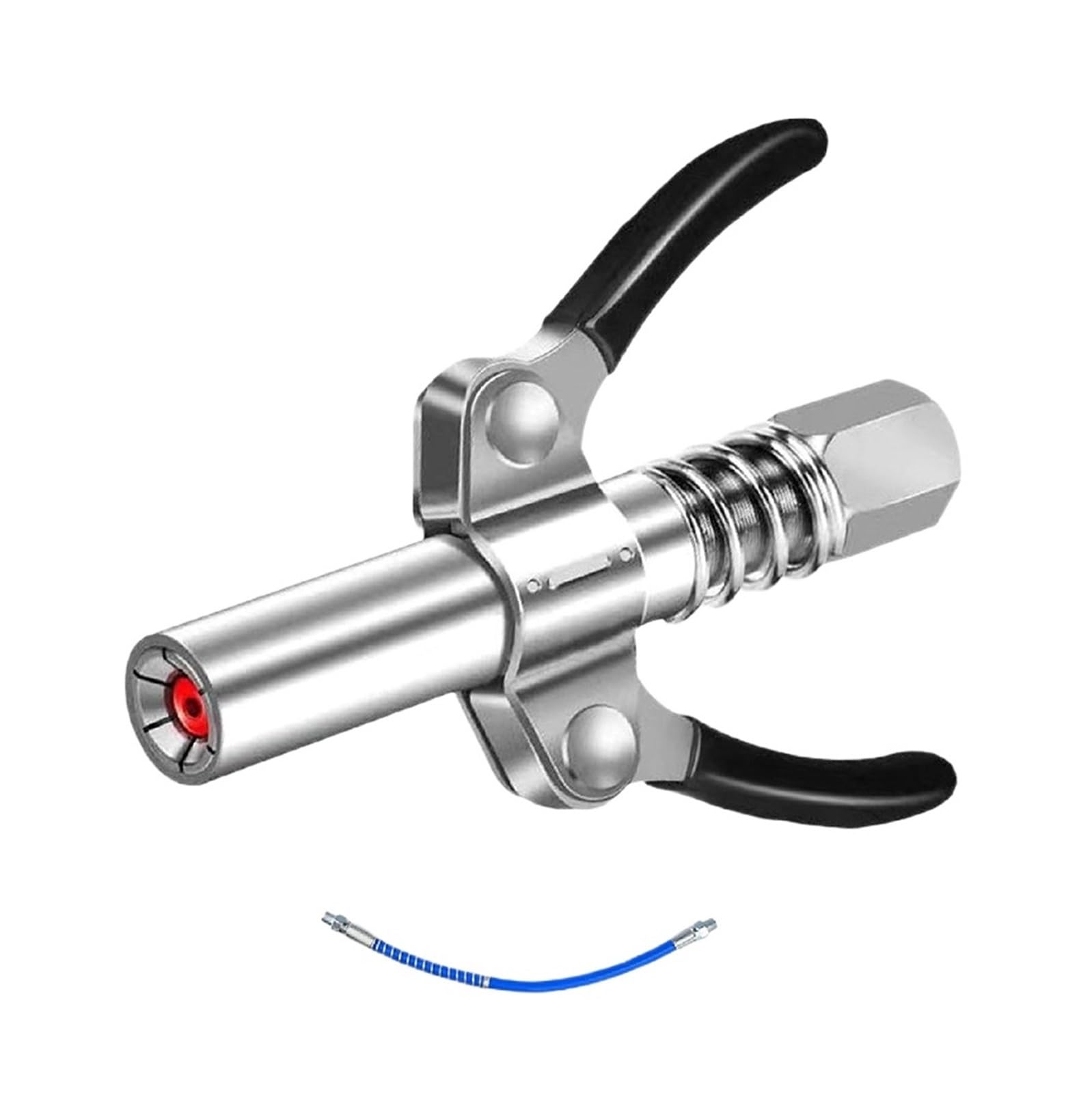 Pistola engrasadora con empuñadura de Pistola de Servicio Pesado Acoplador de Grasa de Bloqueo de 10000 PSI, Puntas de Pistola de engrase de Doble Mango con Manguera de Resorte de 30cm