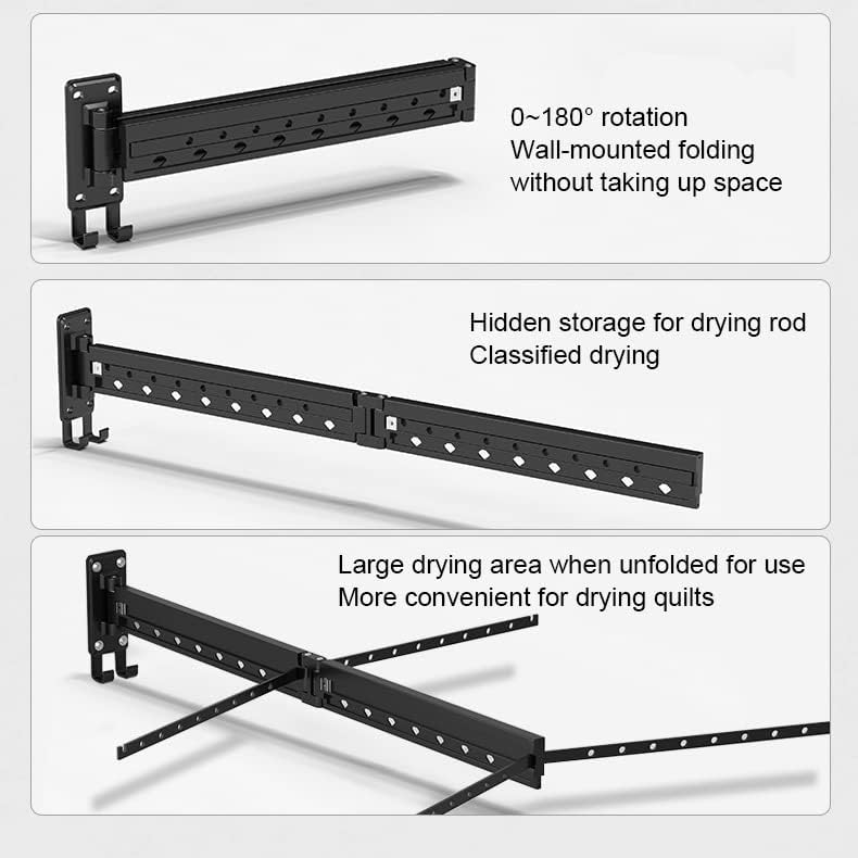 Miniatura 4 de Estante de secado de ropa retráctil versátil montado en la pared, colgador de ropa resistente con diseño de ahorro de espacio y función plegable