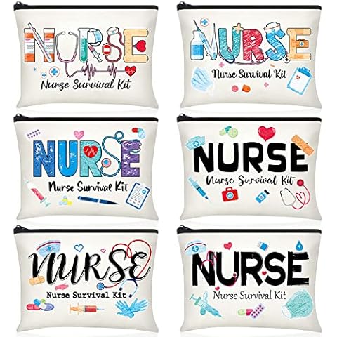 Photect 6 Pieces Nurse Makeup Bags Nurse Canvas Cosmetic Bag Nurse Survival Kit Travel Pouch Bag Nursing Zipper Pouch Nurse Gift for Women Girls Nurses School Nurse Practitioner Supplies (Beige) Cover