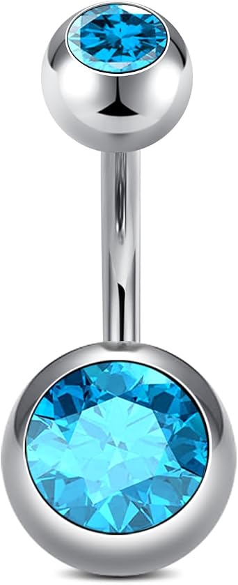 Titanium belly button bars silver 6mm 8mm 10mm 12mm 14mm 16mm bar length G23 titanium belly bars for women 1 piece 14G belly button bars solid titanium barbell pink blue CZ navel rings