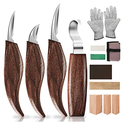 Wood Carving Tools, 14 in 1 Wood Carving Kit with Carving Hook Knife, Wood Whittling Knife, Chip Carving Knife, Gloves, Wood Block, Spoon Blank, Carving Knife Sharpener for Beginners Woodworking kit
