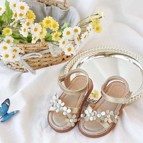 Image of Kolan Toddler Girl Sandals Open Toe Flat Princess Dress Shoes Little Kids