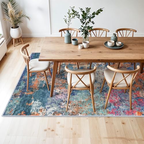 RUUGME 5X7 Washable Area Rug Colorful - Living Room Large Area Rug Indoor Farmhouse Stain Resistant Carpet for Bedroom Low Pile Non-Slip Machine Washable Distressed Mat Soft Decor 5x7 Colorful/Multi