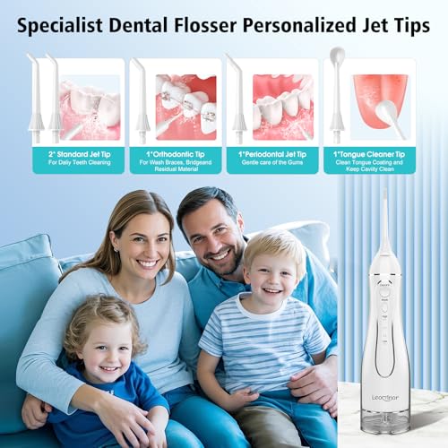 leominor water dental flosser pick for teeth 300ml portable oral irrigator upgraded tank removableipx7 waterproof rechargeable travel teeth cleaner professional electric flossing white