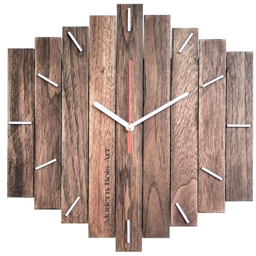 Image of Antique Geometric Design Handmade Wood Wall Clock, Big Size Modern Wall Clock for Home Decor (Natural Wood) MBCL03