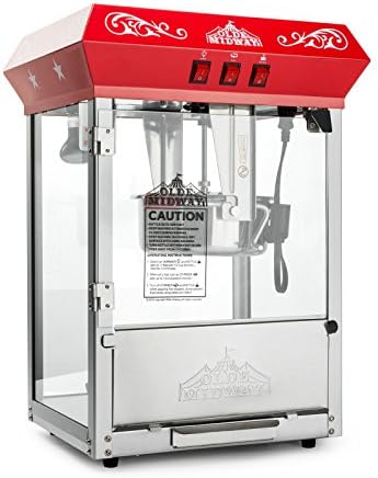 Olde Midway Bar Style Popcorn Machine Maker Popper with 8-Ounce Kettle - Red