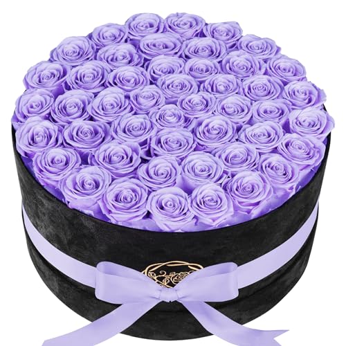 47 Flowers in a Luxury Suede Box, Birthday Gifts for Women, Preserved Flowers, Mothers Day Roses Gift for Mom, Lilac